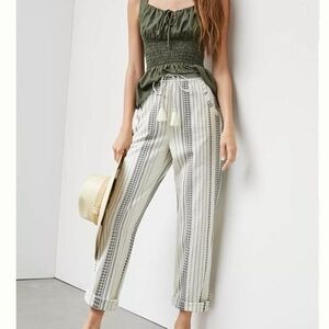 Anthropologie Black and White Cropped Ankle Pants with Stripes